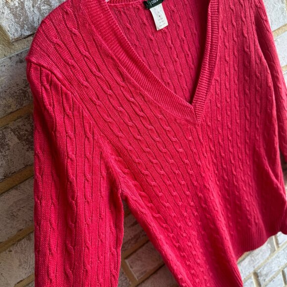J. Crew 3/4 Sleeve Cable Knit V-Neck Linen Sweater Women's Size M - Picture 5 of 6